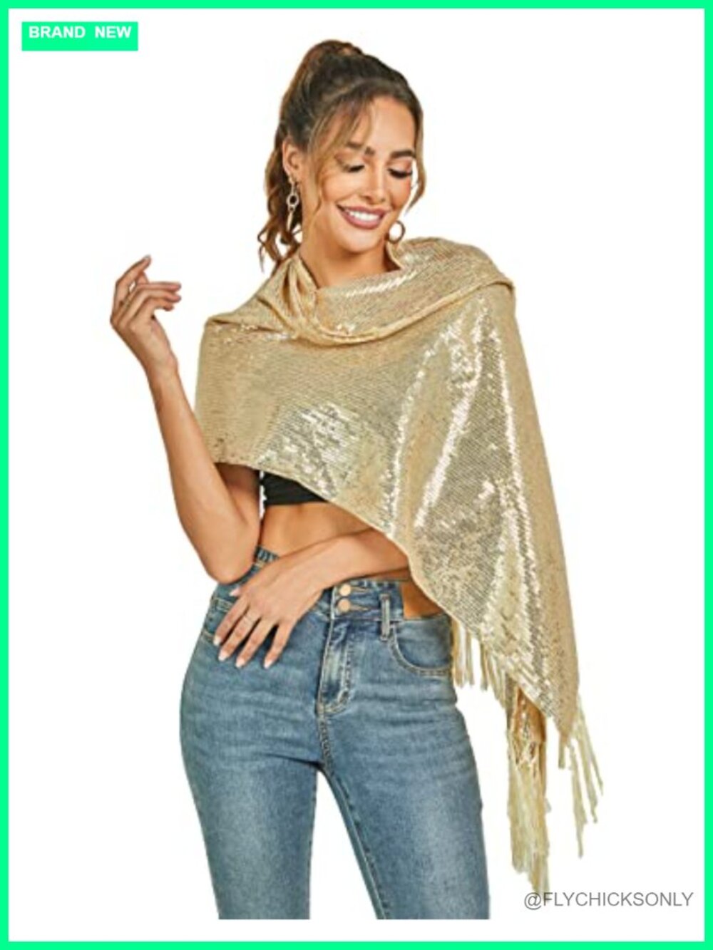 Sequin Shawl Wrap Tassel Bandana for Party and Evening Wear